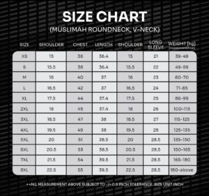 MUSLIMAH SIZE CHART