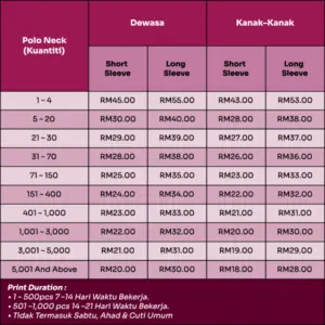 Senarai Harga Baju Sublimation Table 03