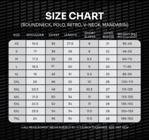 UNISEX SIZE CHART