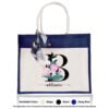 Jute Bag 01 Floral B Mockup Navy Blue