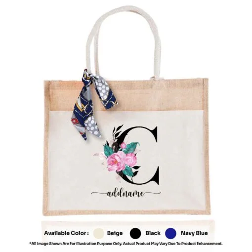 Jute Bag 01 Floral C Mockup Biege