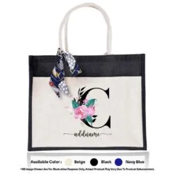 Jute Bag 01 Floral C Mockup Black