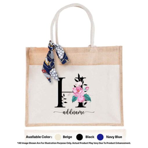 Jute Bag 01 Floral H Mockup Biege