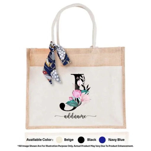 Jute Bag Floral Letter J - Image 2