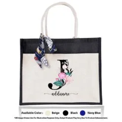 Jute Bag 01 Floral J Mockup Black