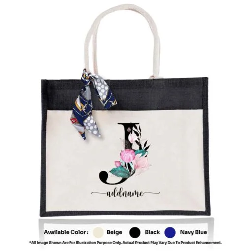 Jute Bag Floral Letter J - Image 3