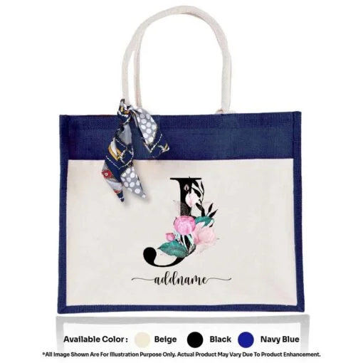 Jute Bag Floral Letter J