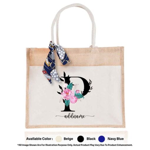 Jute Bag 01 Floral P Mockup Biege