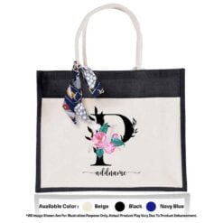 Jute Bag 01 Floral P Mockup Black