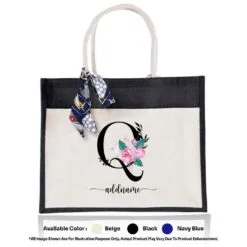 Jute Bag 01 Floral Q Mockup Black