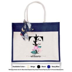 Jute Bag 01 Floral T Mockup Navy Blue