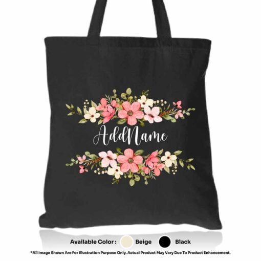 TOTE BAG 01 FLOWER 02 Mockup Black