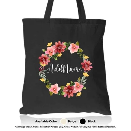 TOTE BAG 01 FLOWER 07 Mockup Black