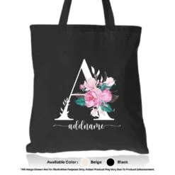 Tote Bag 01 Floral A Mockup Black