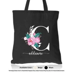 Tote Bag 01 Floral C Mockup Black