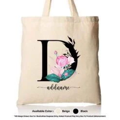 Tote Bag Floral Letter D
