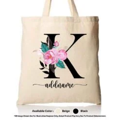 Tote Bag Floral Letter K