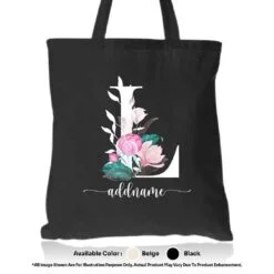 Tote Bag 01 Floral L Mockup Black