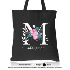 Tote Bag 01 Floral M Mockup Black