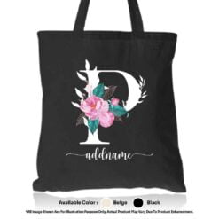 Tote Bag 01 Floral P Mockup Black