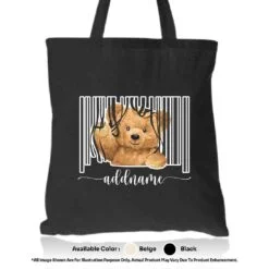 Tote Bag 01 Teady Bear 08 Mockup Black