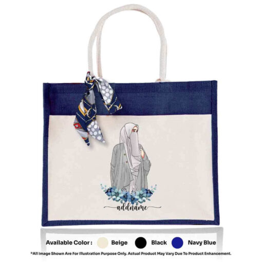 Jute Bag A3L 01 Muslimah 14 Mockup Navy Blue