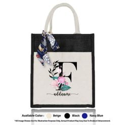 Jute Bag A4 01 Floral F Mockup Black