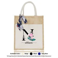 Jute Bag A4 01 Floral N Mockup Biege