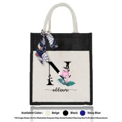 Jute Bag A4 01 Floral N Mockup Black