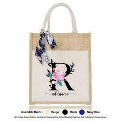 Jute Bag A4 Floral Letter R - Image 3