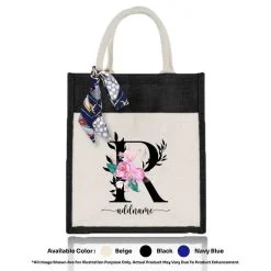 Jute Bag A4 Floral Letter R - Image 2