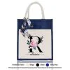 Jute Bag A4 01 Floral R Mockup Navy Blue
