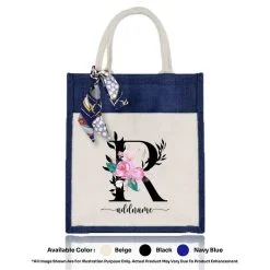 Jute Bag A4 Floral Letter R