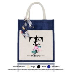 Jute Bag A4 01 Floral T Mockup Navy Blue
