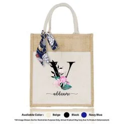 Jute Bag A4 01 Floral V Mockup Biege