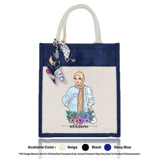 Jute Bag A4 01 Muslimah 04 Mockup Navy Blue