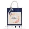 Jute Bag A4 Flower Frame 09 Mockup Navy Blue