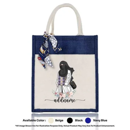 Jute Bag A4 Muslimah 19 Navy Blue