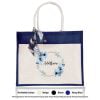 Jute Bag Flower Frame 01 Mockup Navy Blue