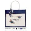 Jute Bag Flower Frame 03 Mockup Navy Blue